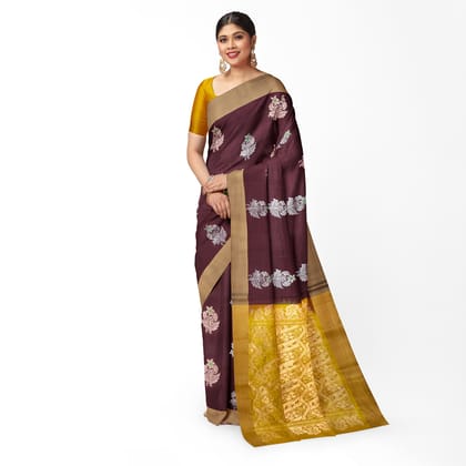 Brown Color Meena Work Big Floral Butta Pure Kanjivaram Silk Saree