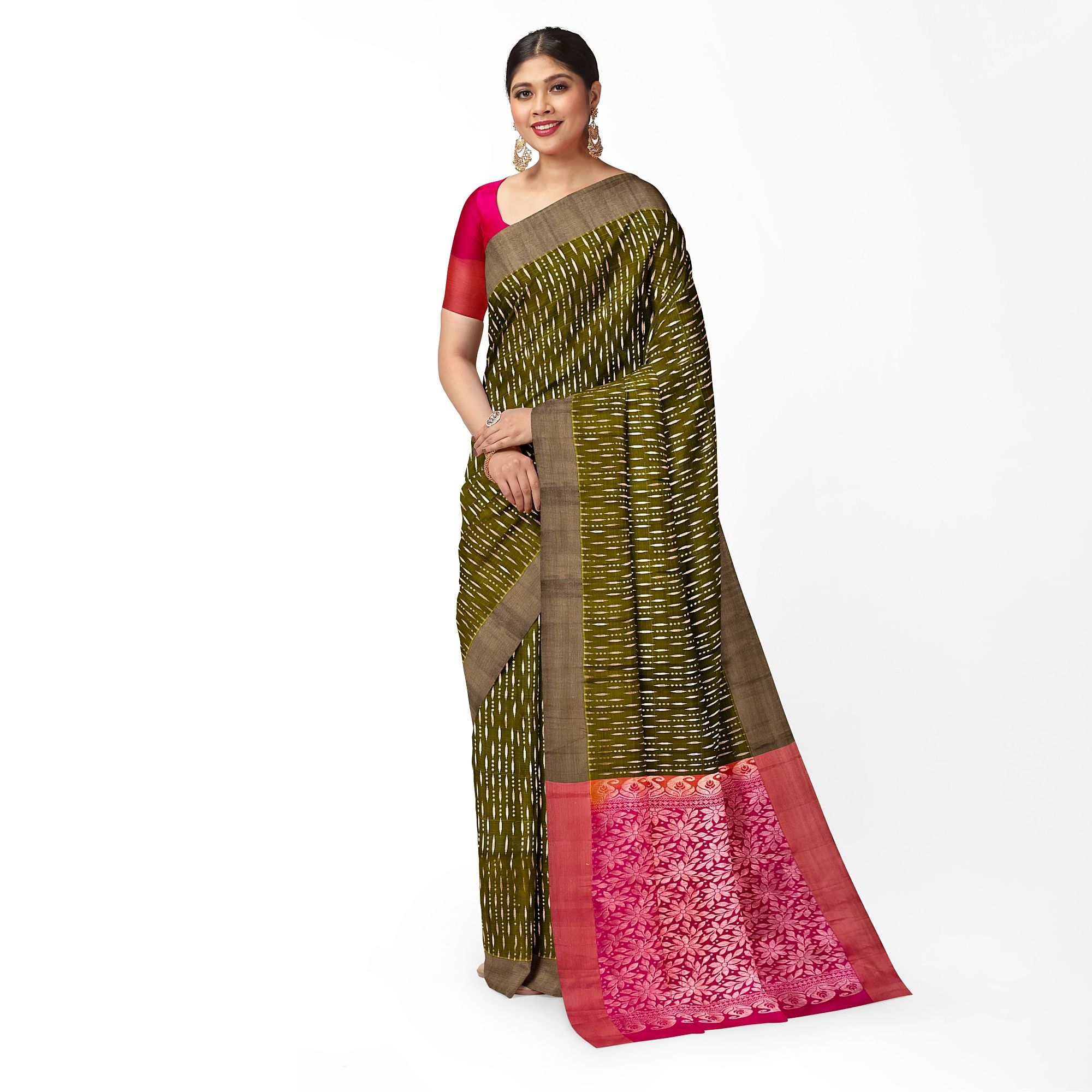 Dark Green Color Fancy Butta Pure Kanjivaram Silk Saree