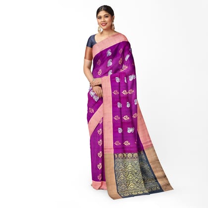 Purple Color Floral and Mango Butta Pure Kanjivaram Silk Saree