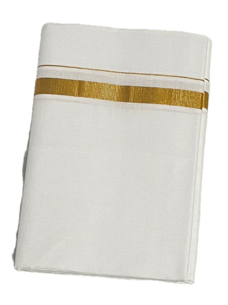 Pure white cotton Dhothi - Silk Border - Sarathi White Dhoti Mundu