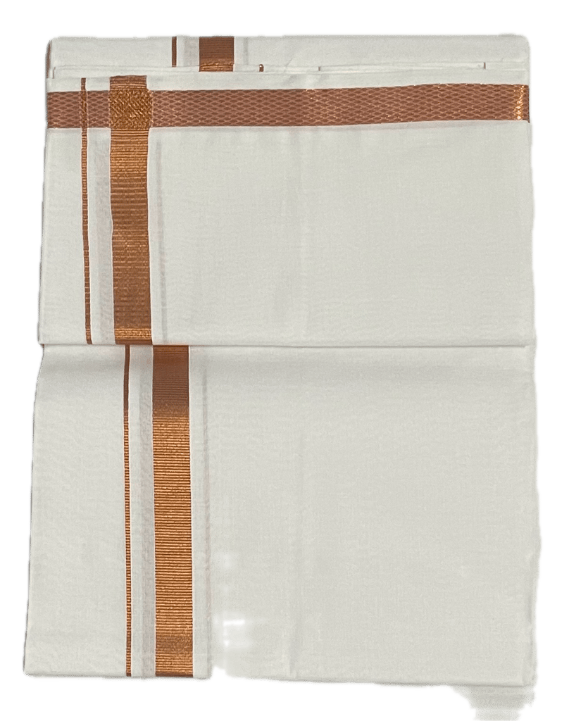 Pure white cotton Dhothi - Silk Border - Sarathi White Dhoti Mundu