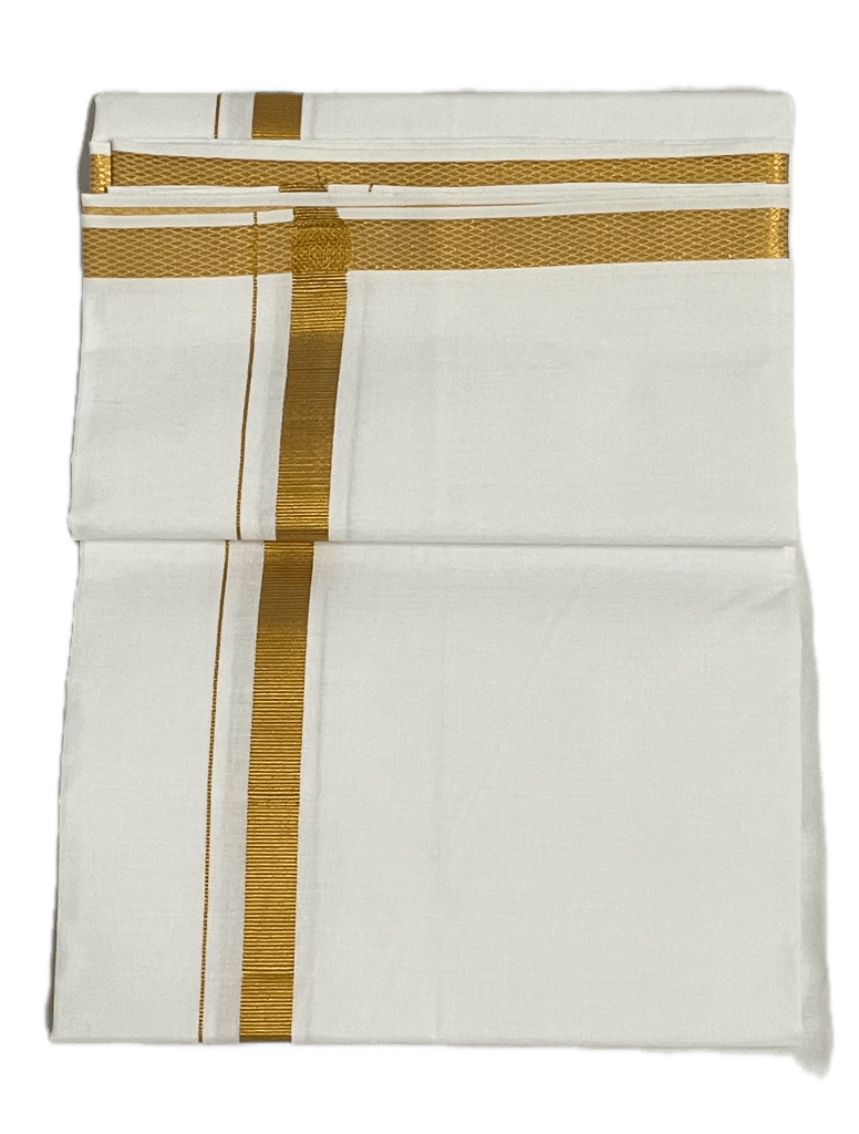 Pure white cotton Dhothi - Silk Border - Sarathi White Dhoti Mundu