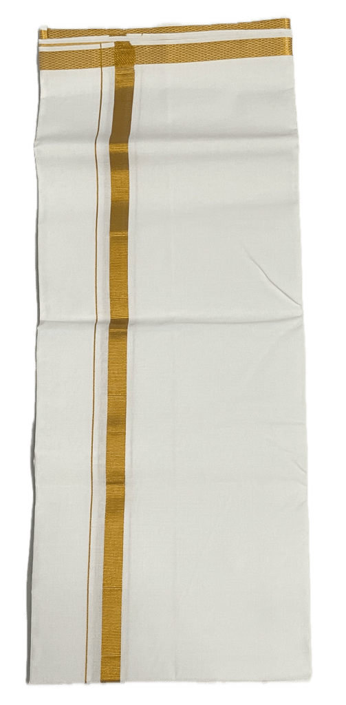 Pure white cotton Dhothi - Silk Border - Sarathi White Dhoti Mundu