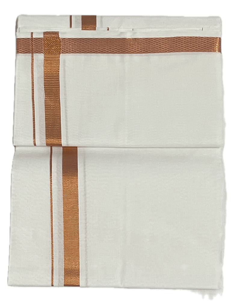 Pure white cotton Dhothi - Silk Border - Sarathi White Dhoti Mundu