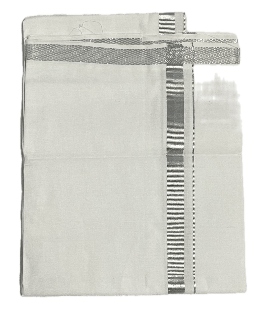 Pure white cotton Dhothi - Silk Border - Sarathi White Dhoti Mundu