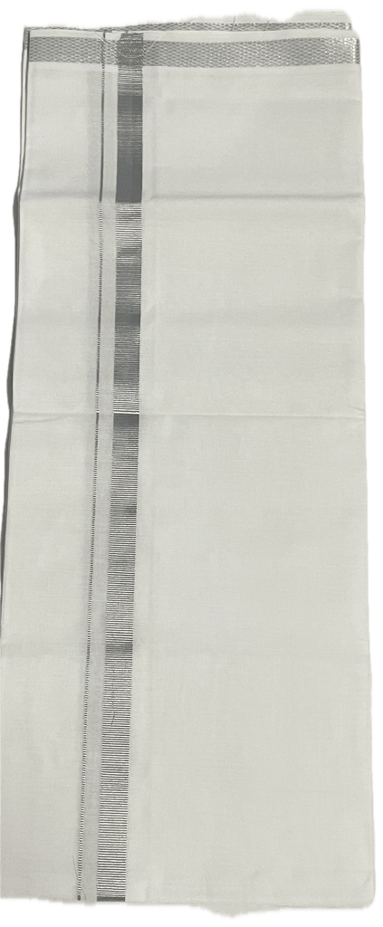 Pure white cotton Dhothi - Silk Border - Sarathi White Dhoti Mundu