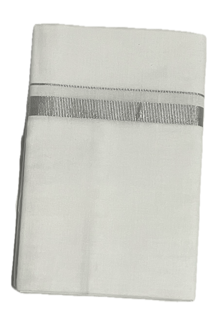 Pure white cotton Dhothi - Silk Border - Sarathi White Dhoti Mundu