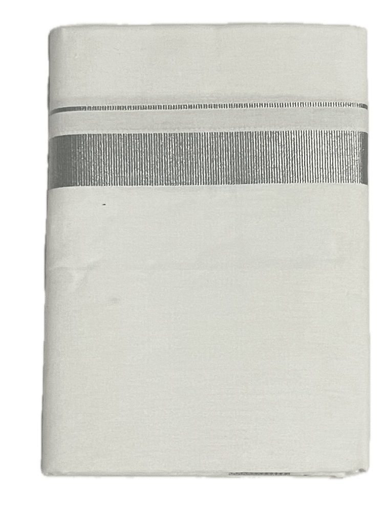 Pure white cotton Dhothi - Big Silk Border Mundu - Silk and Silver colours Dothi