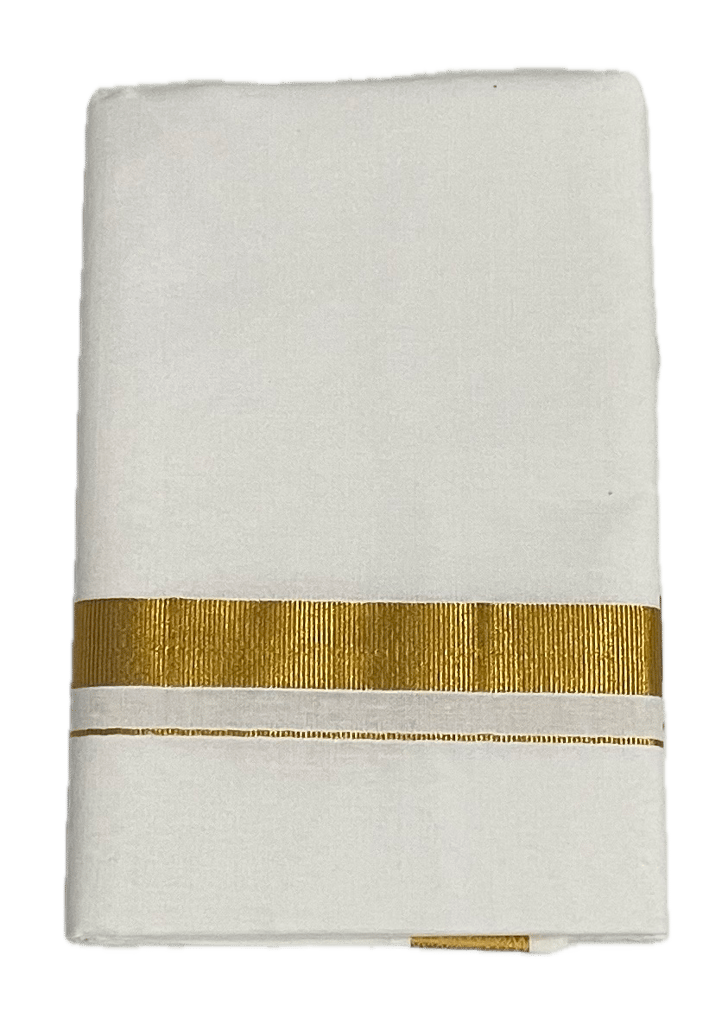 Pure white cotton Dhothi - Big Silk Border Mundu - Silk and Silver colours Dothi