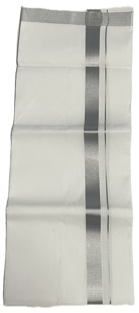 Pure white cotton Dhothi - Big Silk Border Mundu - Silk and Silver colours Dothi