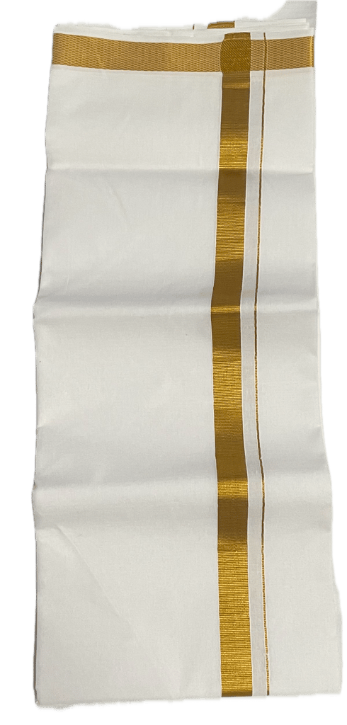 Pure white cotton Dhothi - Big Silk Border Mundu - Silk and Silver colours Dothi