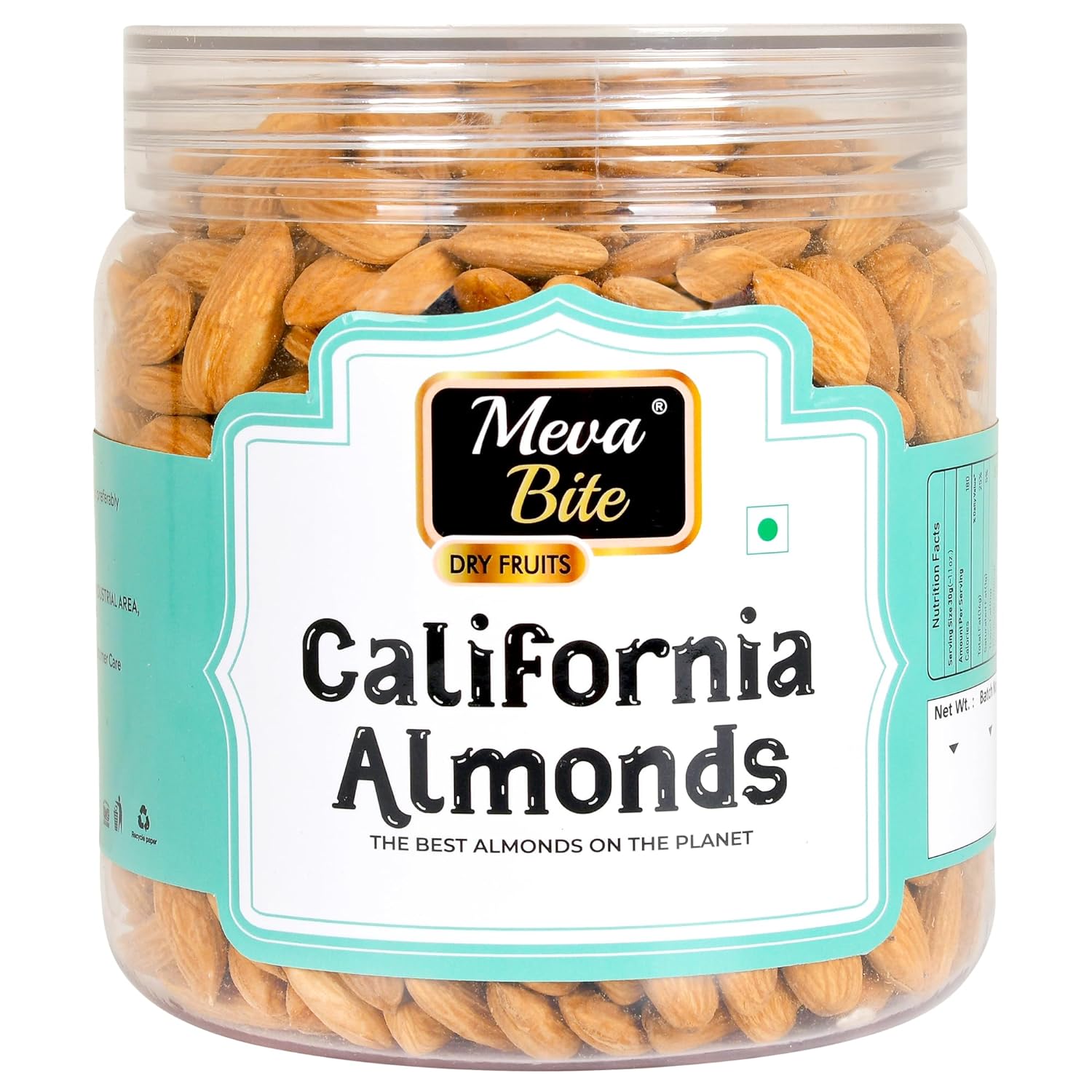MevaBite 100% Natural & Premium California Almonds | Bold Badam Giri Quality - Whole Natural Almond Nuts & Dry Fruits, 1Kg