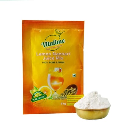 Vitalime Lemon Nannari Juice Mix|100% Natural |Pure and Natural coolant -31gram (Pack of 200)(Buy 1 Get 1 Free)
