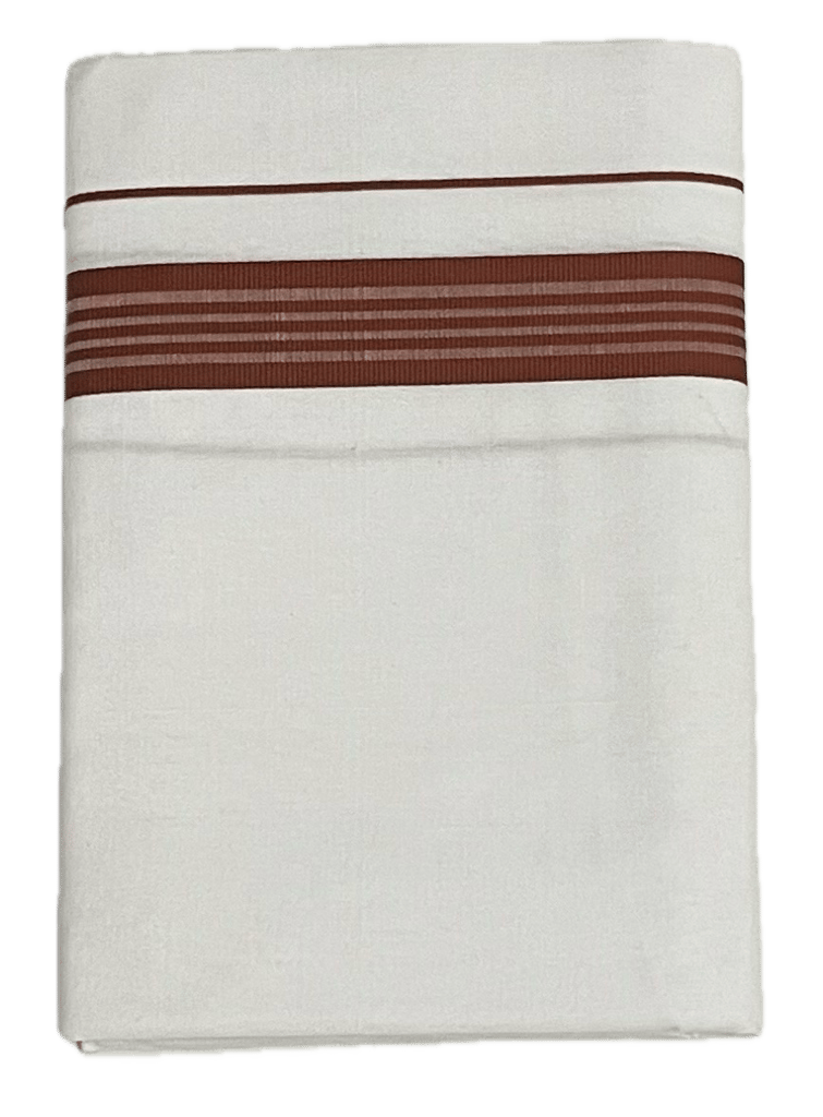 Pure white cotton Fancy border Dhothi - Think Border with lines - mundu