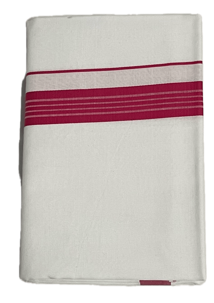 Pure white cotton Fancy border Dhothi - Think Border with lines - mundu