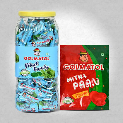 Golmatol Mint  and Mitha Paan Candy Combo of Jar/Packet containing 170/100 Pieces Respectively