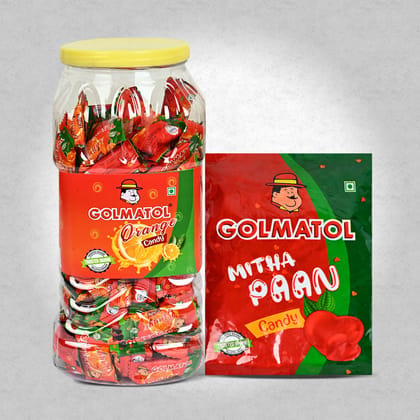 Golmatol Orange and Mitha Paan Candy Combo of Jar/Packet containing 170/100 Pieces Respectively
