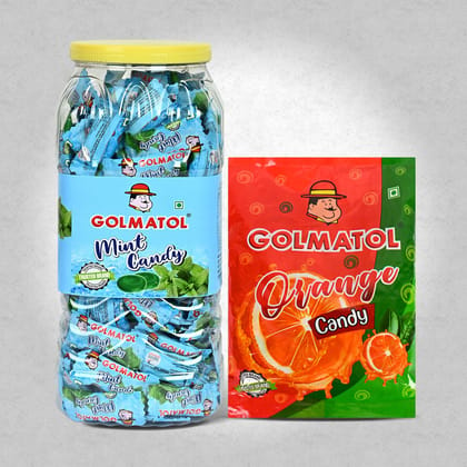 Golmatol Mint and Orange Candy Combo of Jar/Packet containing 170/100 Pieces Respectively