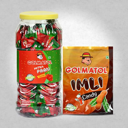 Golmatol Mitha Paan and Imli Candy Combo of Jar/Packet containing 170/100 Pieces Respectively