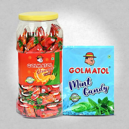 Golmatol Orange and Mint Candy Combo of Jar/Packet containing 170/100 Pieces Respectively