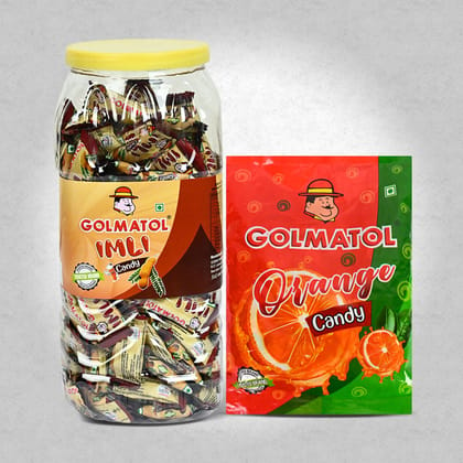 Golmatol Imli and Orange Candy Combo of Jar/Packet containing 170/100 Pieces Respectively