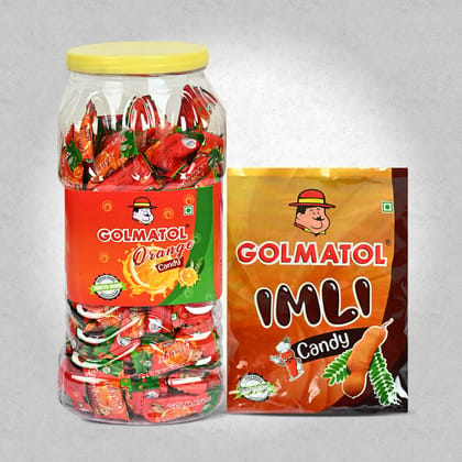 Golmatol Orange and Imli Candy Combo of Jar/Packet containing 170/100 Pieces Respectively