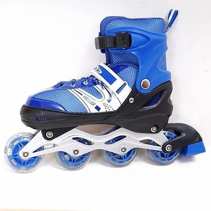 URBAN CREW Inline Skates Adjustable Skating Shoes for Boys & Girls Adjustable Skate for Outdoor Fun with Roller Skates with Front Wheel LED Light Inline Skating Street Skating (Blue)