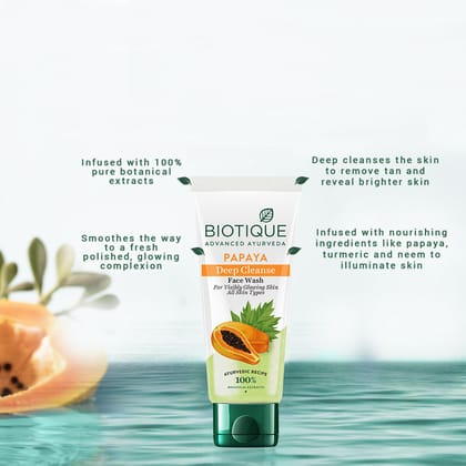 Biotique Bio Papaya Visibly Glowing Skin Face Wash For All Skin Types (Deep Cleanse) (150ml)