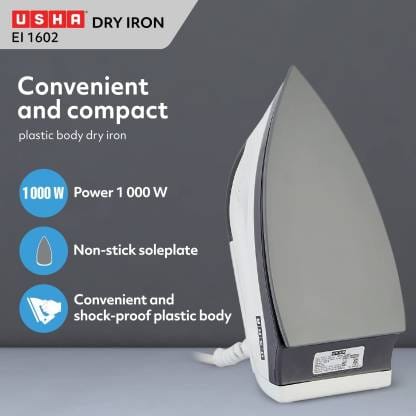 USHA EI 1602 1000 W Dry Iron  (Grey)