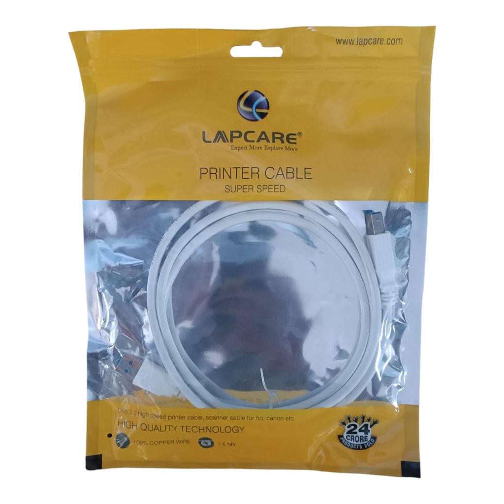 Lapcare USB 3.0 Printer/Scanner Cable: Connect and Print with Lightning Speed (1.5m, 100% Copper Wire)