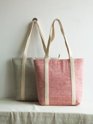 Tote Bag - Nature Alley - Handwoven Fabric - Grey & Pink