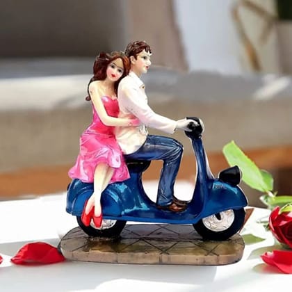 Home Decor Romantic Lovely Couple On Scooter With Umbrella Statue || Decorative Showpiece Idol For Home And Office Decor || Best Gift For Valentine Day, Wedding, Anniversary - (Polyresin, Multicolor)