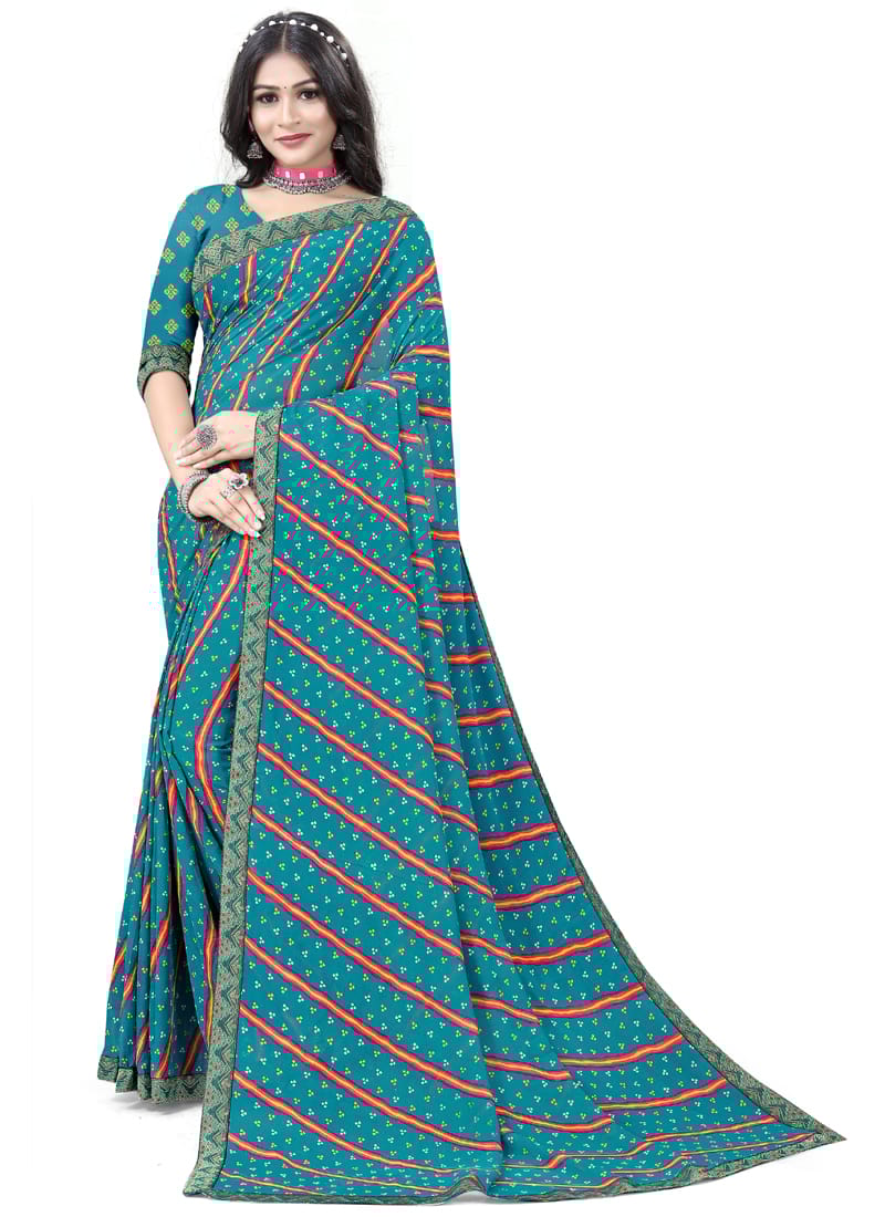 ASISA  Teal Georgette Printed Sraee