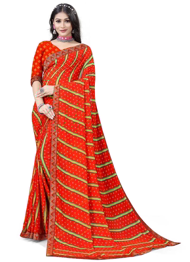 ASISA  Orange Georgette Printed Sraee