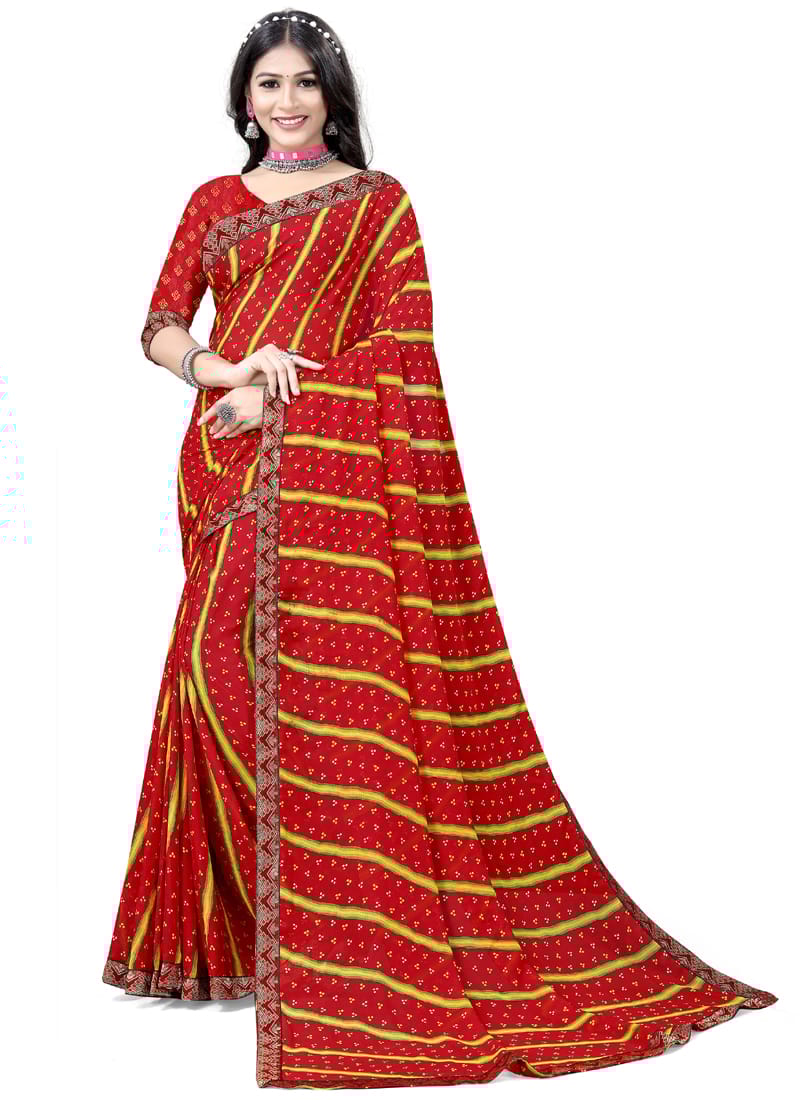 ASISA  Red Georgette Printed Sraee