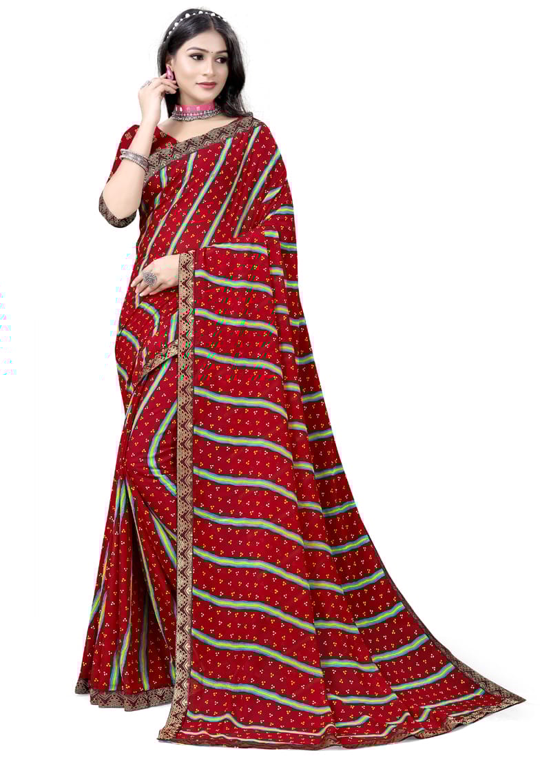 ASISA  Maroon Georgette Printed Sraee