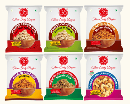 360 Three Sixty Degree Nuts & Raisins Pouch Pack Combo Pack of 6