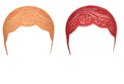 Girls and Womens Hijab Cap Hijab Headband, Under Hijab Scarf Orange and Dark Red Naqab Head Scarf (2 pcs)