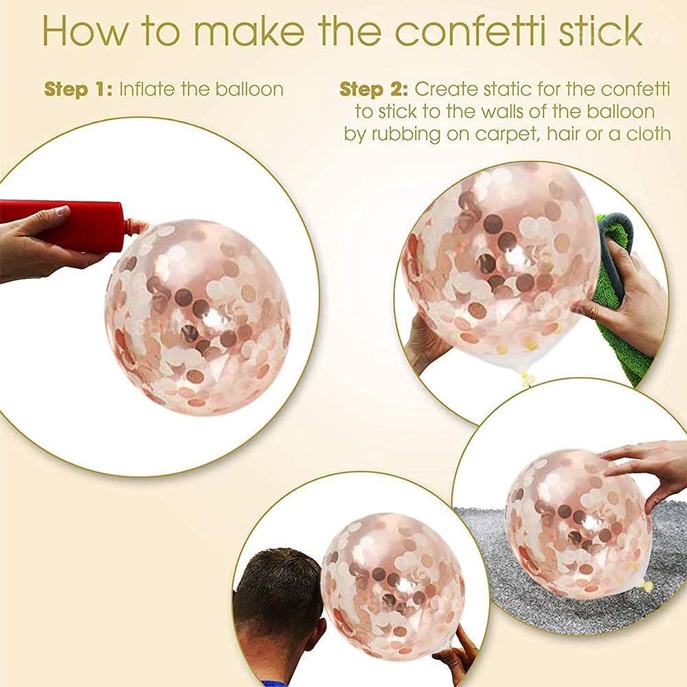 SHANAYA Party Decoration Kit - 62Pcs Set For Boys Girls Husband Wife Special Decoration Items Combo - Metallic Rose Gold White Balloons Gold Rose Gold Confetti Balloons Glue Dot Ribbon Party Wedding Bridal Shower Engagement Supplies