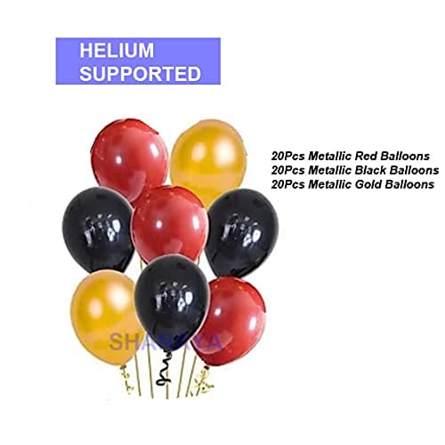 SHANAYA 25th Happy Anniversary Decoration Kit - 64Pcs Set For Husband Wife Decoration Items Combo - Happy Anniversary Bunting Banner Black Gold Number 25 Foil Balloons Metallic Balloons Glue Dot