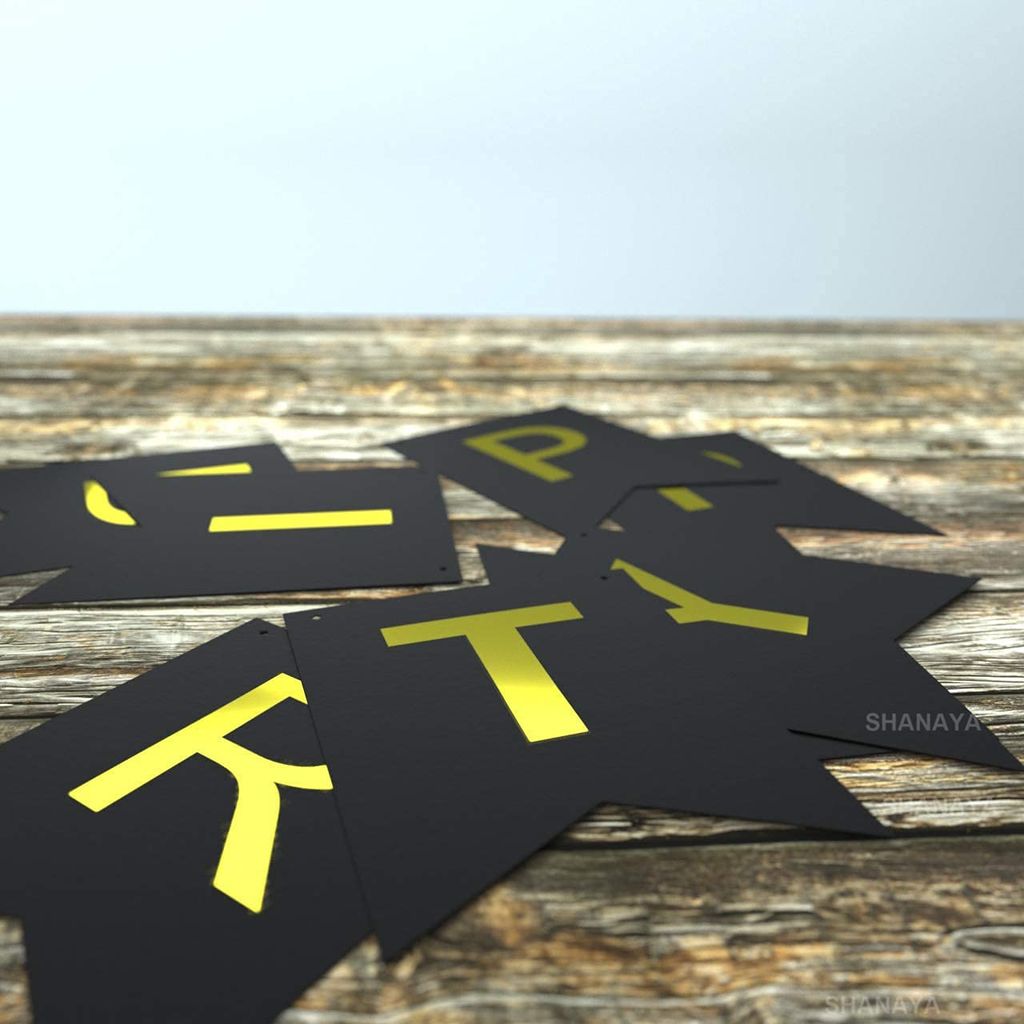 SHANAYA Happy Anniversary Decoration Kit - 52Pcs Set For Husband Wife Decoration Items Combo - Happy Anniversary Bunting Banner Black Gold Metallic Black Gold Balloons Ribbon Party Supplies