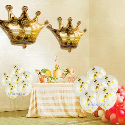 SHANAYA Party Decoration Kit - 14Pcs Set For Boys Girls Husband Wife Special Decoration Items Combo - Crown Foil Balloons Confetti Baloons Party Supplies