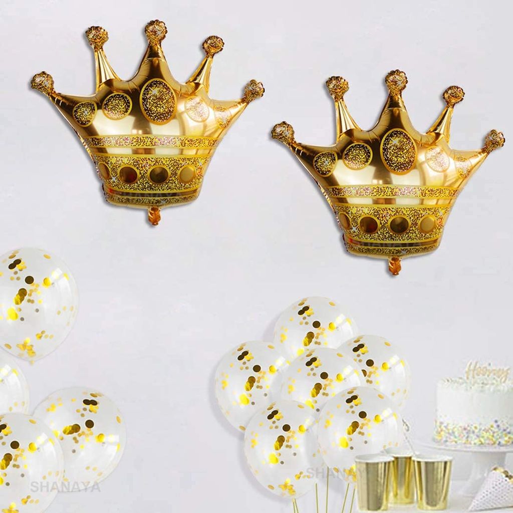 SHANAYA Party Decoration Kit - 14Pcs Set For Boys Girls Husband Wife Special Decoration Items Combo - Crown Foil Balloons Confetti Baloons Party Supplies