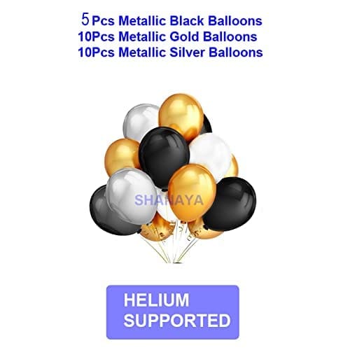 SHANAYA Birthday Decoration Items For Girls Boys Husband Wife Combo Set Kit -43Pcs Happy Birthday Silver Foil Balloons Metallic Gold Silver Black Baloons Bottle Heart Star Crown Foil Ballons