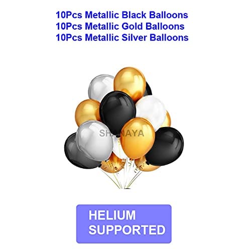 SHANAYA Birthday Decorations Items For Girls Boys Husband Wife Combo Set Kit -44Pcs Set Happy Birthday Golden Foil Balloons Metallic Gold Black Silver Baloons Party Supplies