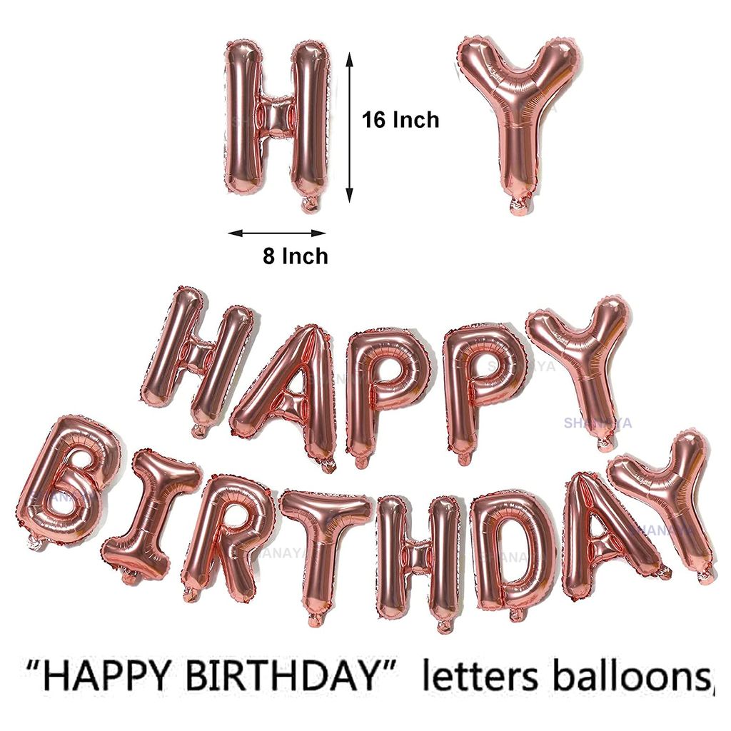 SHANAYA Rose Gold Happy Birthday Balloons Banner, 16Inchs Foil letters Birthday Sign Banner Balloon Bunting Reusable For Girls Boys & Kids Birthday Decorations And Party Supplies