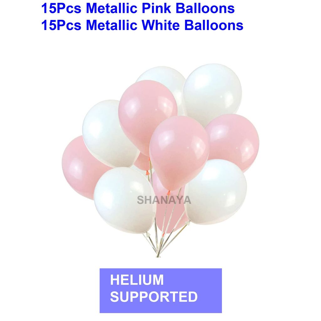 SHANAYA Birthday Decoration Items For Girls Boys Husband Wife -49Pcs Set Happy Birthday Silver Foil Balloons Pink White Metallic Baloons Rose Gold Heart Foil Balloons GlueDot Party Supplies