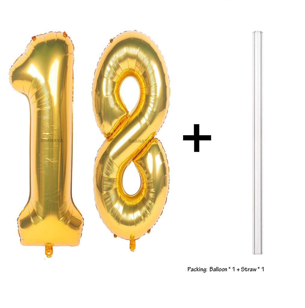 SHANAYA Happy 18th Birthday Decoration Items For Girls Boys Combo Kit -45Pcs Set Happy Birthday Gold Foil Balloons Gold Silver Metallic Baloons Number 18 Gold Foil Balloons Party Supplies