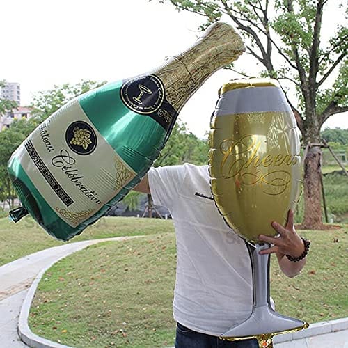 SHANAYA Birthday Decoration Items For Girls Boys Husband Wife Combo Set Kit -46Pcs Set Happy Birthday Gold Foil Balloons Metallic Gold Silver Black Baloons Bottle Glass Foil Party Supplies