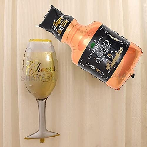 SHANAYA Birthday Decorations Items For Girls Boys Husband Wife Combo Set Kit -48Pcs Set Happy Birthday Rose Gold Foil Balloons Metallic Rose Gold Baloons Glass Bottle Star Foil Party Supplies